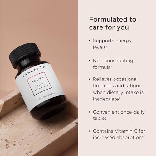 JSHealth Iron Supplement with Vitamin C. Ferrochel Iron Supports Energy Levels. Non-Constipating