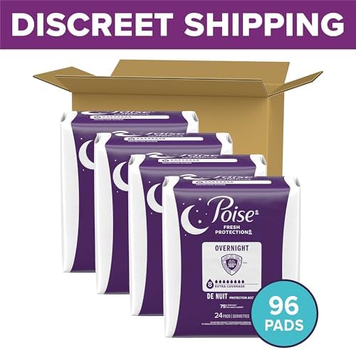 Poise Overnight Incontinence & Postpartum Pads for Bladder Leaks, 8 Drop Extra Coverage, 72 Count (2 Packs of 36), Packaging May Vary