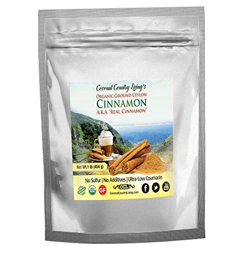 Organic Ceylon Cinnamon Powder 1 lb - True Ground Sri Lanka Spice, Raw | Low Coumarin, USDA Certified, Non-GMO, Gluten Free, Additive Free, for Baking, Cooking, Coffee and Tea, Resealable Pouch