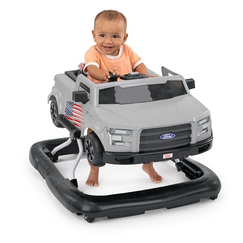 Bright Starts Ford Mustang 4-in-1 Pink Baby Activity Center & Push Walker with Removable Interactive Steering Wheel -Toy, 6 Months and up