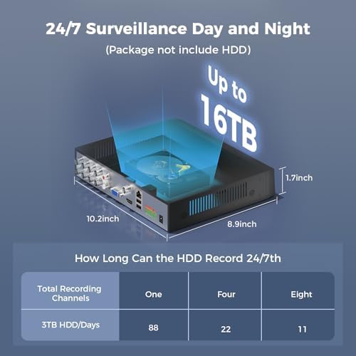 Hiseeu 4K 8 Channel DVR Security Digital Video Recorder | Advanced 8MP DVR with Person/Vehicle Detection for CCTV Camera,AHD/TVI/CVI/CVBS/IPC,No Monthly Fee,No Hard Drive