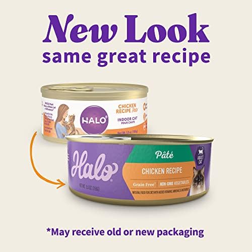 Halo Wet Cat Food Real Chicken Recipe, Grain-Free Wet Pate, Canned Cat Food for Extra Hydration, 5.5 Oz Can (Pack of 12)