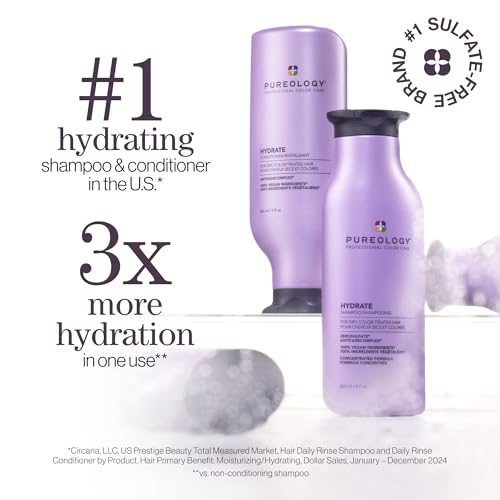 Pureology Hydrate Moisturizing Shampoo & Conditioner Set - For Medium to Thick Dry and Color Treated Hair, Softens and Deeply Hydrates, Sulfate-Free