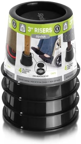 Slipstick CB672 Premium 3 Inch Bed Risers/Furniture Raisers with Steel Reinforced Caster Wheel Holder Top, Lifts Height 3" (4 Pack) Supports 2
