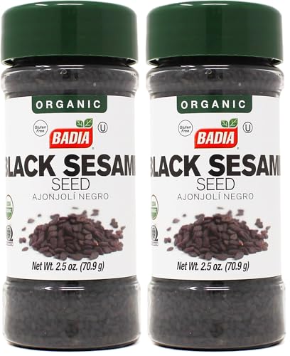 Badia Organic Black Sesame Seed 2.5 oz – Whole Black Sesame Seeds for Cooking, Baking & Garnishing – Rich, Nutty & Crunchy Flavor