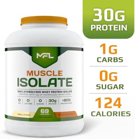 MFL 100% Isolate Protein l 30g of Protein l 12g Amino Acids l Keto Friendly l Low Carbs l 5 lbs. (Vanilla Bean)