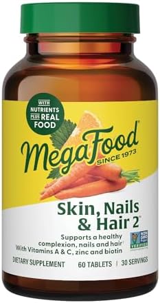 MegaFood Skin, Nails & Hair 2, with Biotin, Vitamin A, C & Zinc, 90 Tablets | Vitamins For Women and Men, Supports a Healthy Complexion, Nails and Hair, Chelated Zinc, Non-GMO, Vegan, 45 Servings