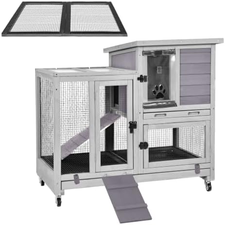 Indoor Rabbit Bunny Hutch Outdoor, Guinea Pig Cages with Removable Bottom Wire Netting - Easy Clean