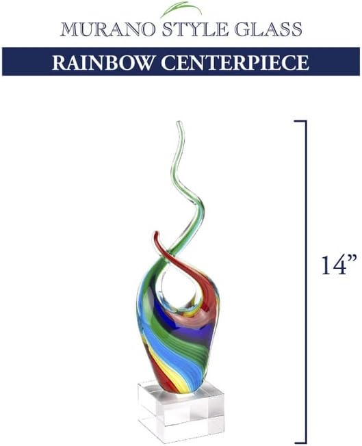 Badash Rainbow Murano-Style Art Glass Centerpiece - 14" Tall Mouth-Blown Glass Sculpture on Crystal Base - Contemporary Home Decor Accent Piece