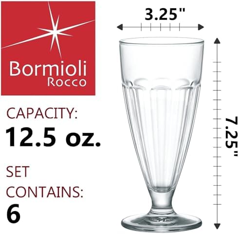 Bormioli Rocco Rock Bar 12.5 oz. Long Drink Stackable Tempered Beverage Glasses for Cold Drinks, Water, and Cocktails, Set of 6, Ice Blue