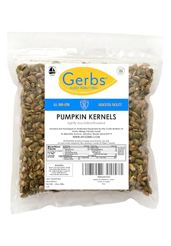 GERBS Unsalted Pumpkin Seed Kernels 4 LBS|Top 14 Allergy Free Food |Use in salads, yogurt, bake, oatmeal, trail mix|Grown in Canada, packed in US | Canadian Grown, No Additives | Naturally Crunchy & Mildly Nutty | Top 14 Allergen-Free