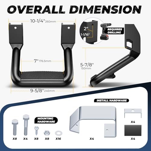 Auto Dynasty 1 Inch Universal Side Step with Mounting Brackets | Aluminum Step Rails Side Hoop Steps for Pickups & Trucks, Black Powder Coated