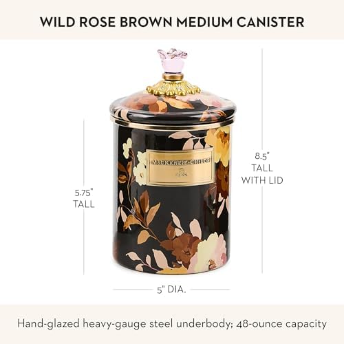 MACKENZIE-CHILDS Enamel Canister, Medium, White Butterfly Garden | Hand-applied design, made from enameled steel, versatile kitchen storage container for flour and sugar, 48-ounce capacity