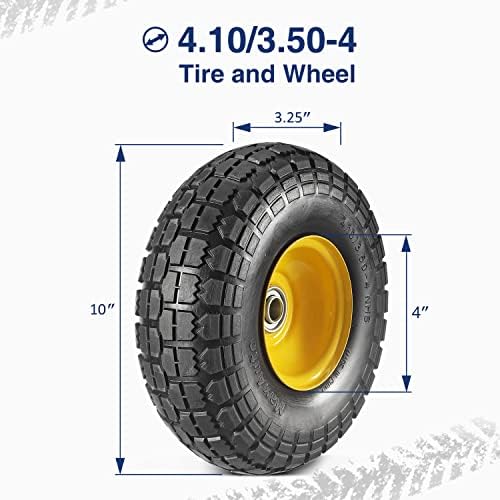 MaxAuto 4.10 3.50-4 Flat Free Tire, 2.25" Offset Hub, 5/8" Bearings, 4 pack