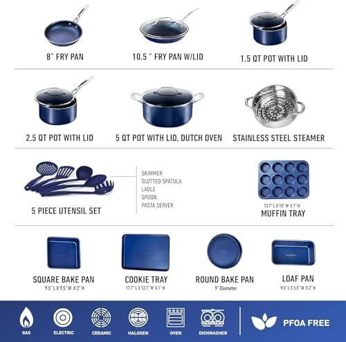GRANITESTONE 20 Pc Kitchen Pots and Pans Set Non Stick Cookware Set, Kitchen Cookware Sets with Deep Frying Pan Set, Bakeware, & Steamer