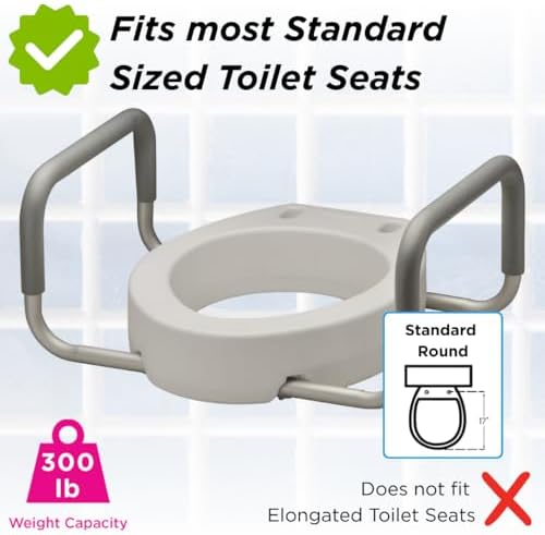 NOVA Raised Toilet Seat with Handles for Seniors – Standard Toilet Riser with Safety Grab Bars, Elevated Toilet Seat for Elderly, Disabled & Post-Surgery Support - Standard Toilet