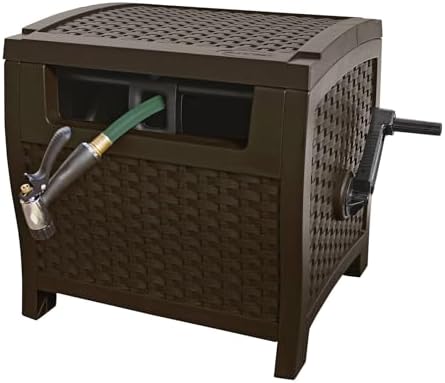 Suncast 175 ft. Wicker Style Resin Hose Hideaway with Hose Guide, Java, Made in the USA