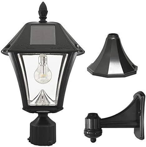Gama Sonic Baytown II Bulb White Outdoor Solar Light, Single Post Light with 3 Mounting Options, 3in. Fitter for Lamp Posts