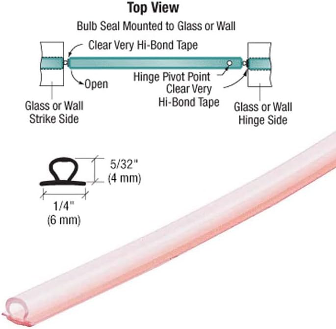 CRL Translucent Vinyl Bulb Seal 5/32" Gap with Pre-Applied Tape - 95" Length, Fits 1/4" Glass