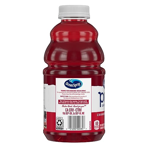 Ocean Spray® Pure Unsweetened Cranberry, 100% Cranberry Juice From Concentrate, 32 Fl Oz Bottle (Pack of 8)