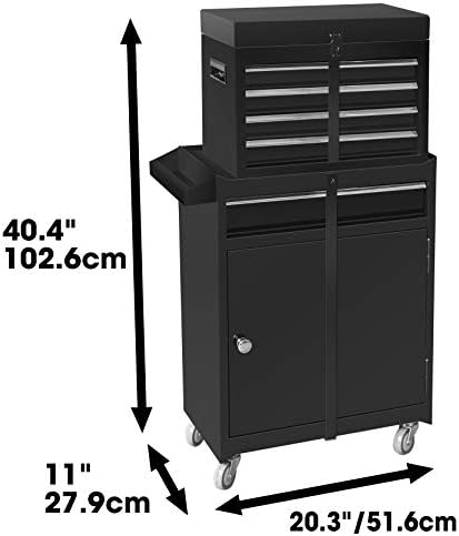 Road DAWG ATBT1204D-BLACK Torin Rolling Garage Workshop Tool Organizer: Detachable 4 Drawer Tool Chest with Large Storage Cabinet and Adjustable Shelf