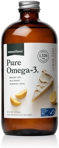 Natural Force Pure Omega 3 - Liquid Fish Oil - Delicious Lemon Cake Flavor - Mercury Free, Wild Caught, Lab Tested - 1, 326 mg Triglyceride EPA, DHA