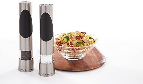 Cole & Mason Richmond Electronic Salt & Pepper Mill Gift Set - One-Button Electric Spice Grinder with Large Grinding Chamber - Requires 6 AAA
