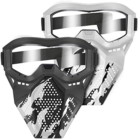 POKONBOY 2 Pack Tactical Mask with Goggles Compatible with Nerf Rival , Apollo, Zeus, Khaos, Atlas, & Artemis Blasters Rival Mask Red & Blue