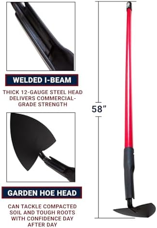 BULLY TOOLS Warren Hoe Professional 12-Gauge 6.25-Inch Garden Hoe Tool with Fiberglass Handle, Commercial Strength, Gardening Tools