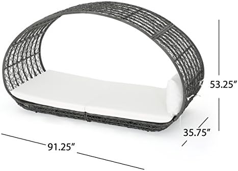 GDFStudio Outdoor Wicker Overhead Canopy Daybed Water Resistant Cushion (Grey/White)
