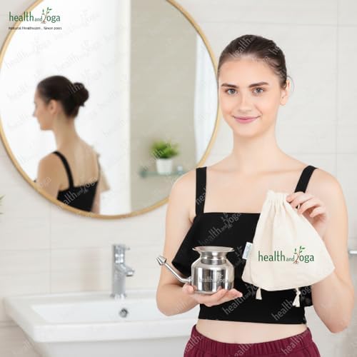 HealthAndYoga(TM) Stainless Steel Neti Pot for Sinus Congestion (Ayurvedic JalNeti)