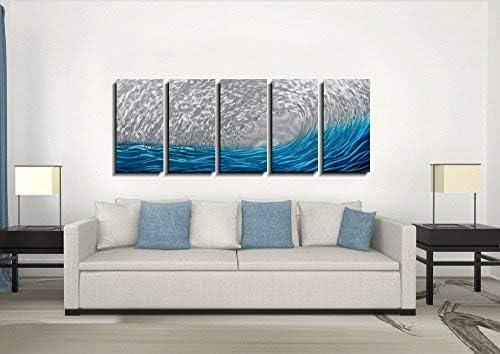 Yihui Arts Handcrafted 3D Metal Wall Art - Ocean Wave Sculpture, 5 - Panel Aluminum Decor for Living Room, Bedroom & Office