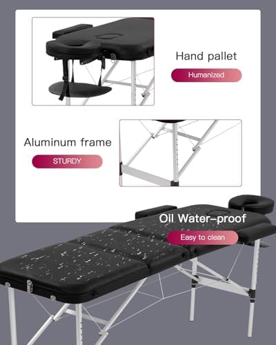 BestMassage Aluminium Massage Bed Portable Massage Table 28 inch Wide Lash Bed Height Adjustable 3 Folding Spa Table with Non-Woven Bag for Spa Footmassage Facial CareSpa Tattoo