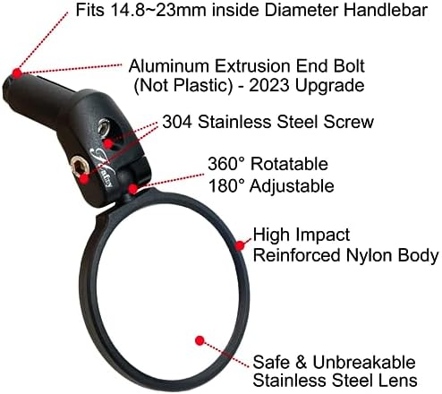 Hafny Bike Mirror, Bike Bar End Mirror, Unbreakable Stainless Steel Lens, Safe Adjustable Rearview Mirror, Cycle, E-bike, HF-MR083/HF-M851-FR03 (Black 62mm Dia)