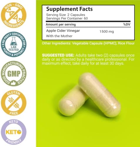 Apple Cider Vinegar Capsules with The Mother 1500 Mg, 60 Day Supply | ACV Pills to Helps Improve Energy, Support Efforts to Improve Immunity and Digestion - Non GMO, High Potency by MaxX Labs