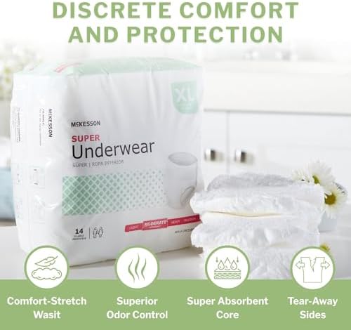 McKesson Super Adult Incontinence Underwear, Medium, Moderate, 44 in, 80 ct