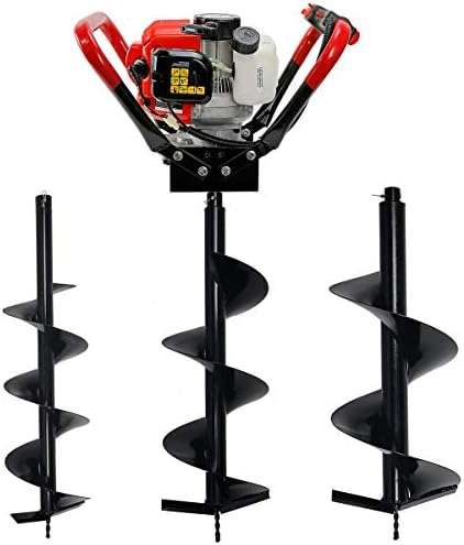 XtremepowerUS 55cc 2-Stroke Gas Powered V-Type with Handle Earth Auger Post Hole Digger Fence Borer + 3 Drill Bits (4", 10", 12" Bits) Set