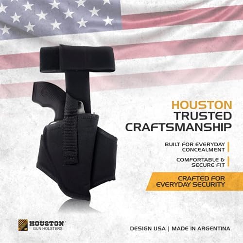 Houston Gun Holsters Ankle Revolver Holster, .38 J-Frame | Concealed Carry Ankle Holster, Fits .38 Special J-Frame Revolvers, 2.5 in Barrel or Less, Adjustable Strap, Black