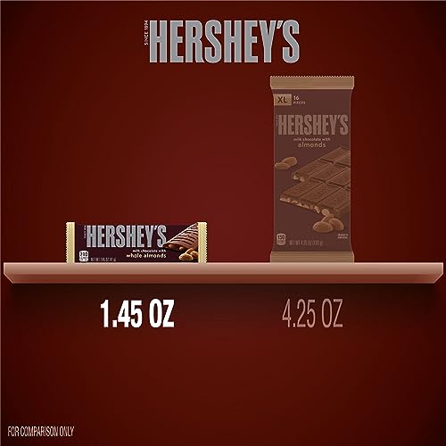 HERSHEY'S Milk Chocolate with Whole Almonds Candy Bars, 1.45 oz (36 Count) | Hershey Chocolate Bars with Whole Almonds, Kosher and Gluten Free, Individually Wrapped Candy for S'mores and Sharing, 36 ct