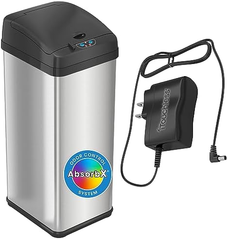 iTouchless 13 Gallon Automatic Sensor Touchless Trash Can with AC Adapter and Odor Control System Stainless Steel