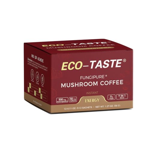 ECO-TASTE Mushroom Coffee Mix for Focus, 12 Sachets