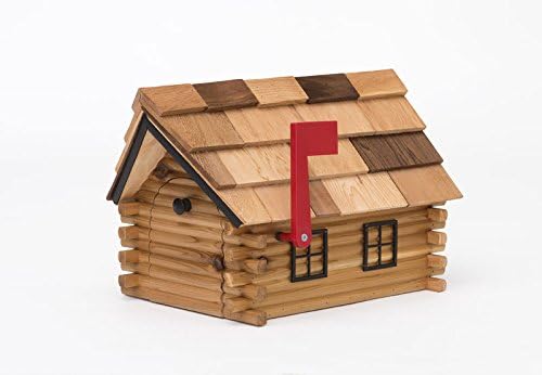 Log Cabin Mailbox Natural with Black Trim Amish Made in USA