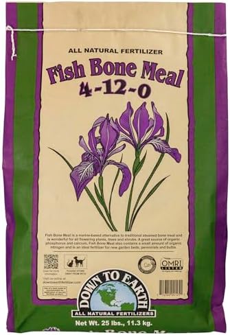 Down To Earth All Natural Fertilizers Organic Fish Bone Meal - 4-12-0, 25lb | High Phosphorus Plant Food for Buds, Bulbs, Blooms, Flower Beds