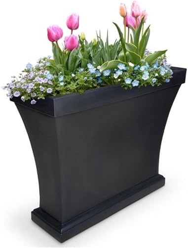 Mayne Bordeaux 40in Rectangular Trough Planter, Black | All season, Indoor/Outdoor, Double-wall design, Fade resistant, 15-year warranty