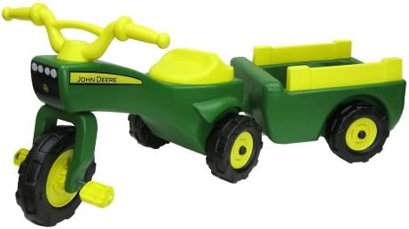 John Deere Ride On Toys Pedal Tractor with Wagon for Kids Aged 18 Months to 3 Years, Green/Yellow