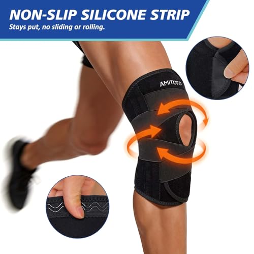 Knee Brace for Meniscus Tear, Spring Stabilizers for ACL MCL Black | Patella Gel Pad, Adjustable Medium Support Brace for Men and Women