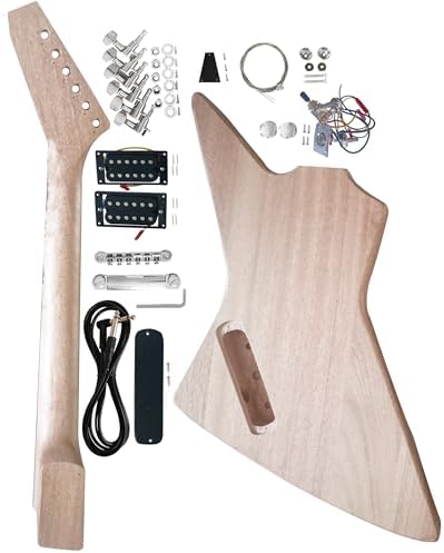 DIY EX-Style Electric Guitar Kit Mahogany Body and Neck - Rosewood Fingerboard Explorer Style Electric Guitar Builder Kit