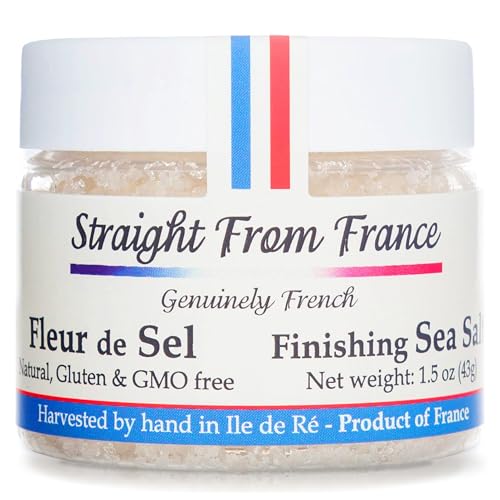 Straight from France Genuinely French Fleur De Sel Flaky Sea Salt | Finishing salt rich in minerals & electrolytes, flaky sea salt for baking and seasoning dishes, hand harvested, 1.5oz jar