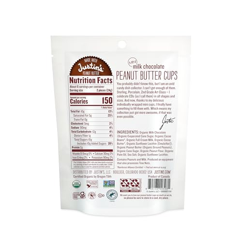 Justin's, Mini Peanut Butter Cups, Milk Chocolate, 4.7 oz