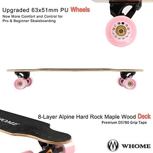 WHOME Longboard Skateboard - 31" Small Long Boards for Adults/Kids Teenagers/Girls Beginners/Boys Pro Cruiser Dancing Longboards with T-Tool